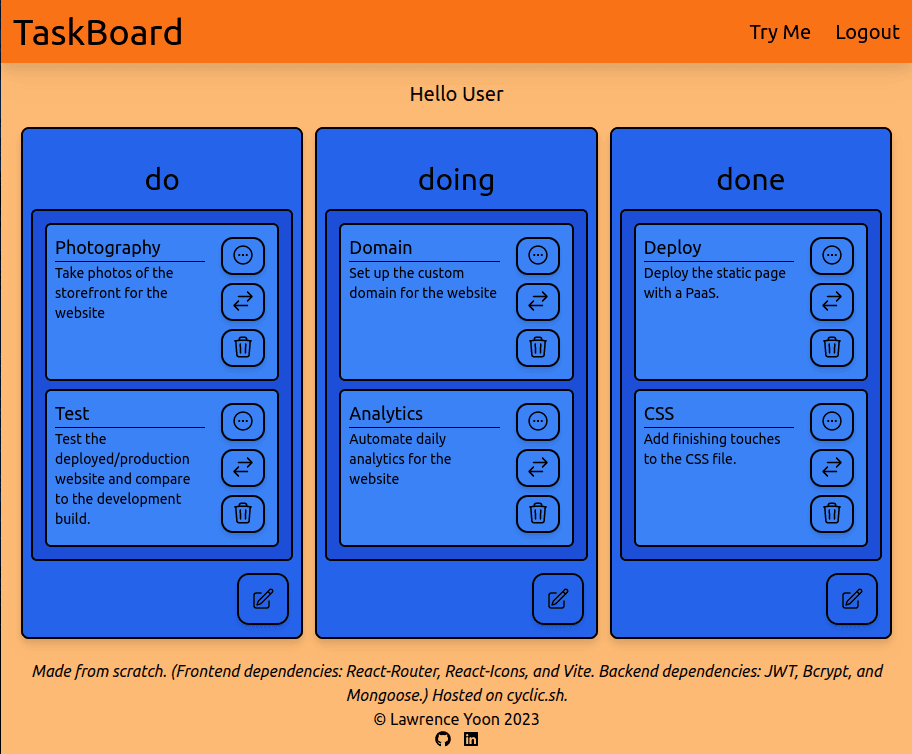 screenshot of taskboard app